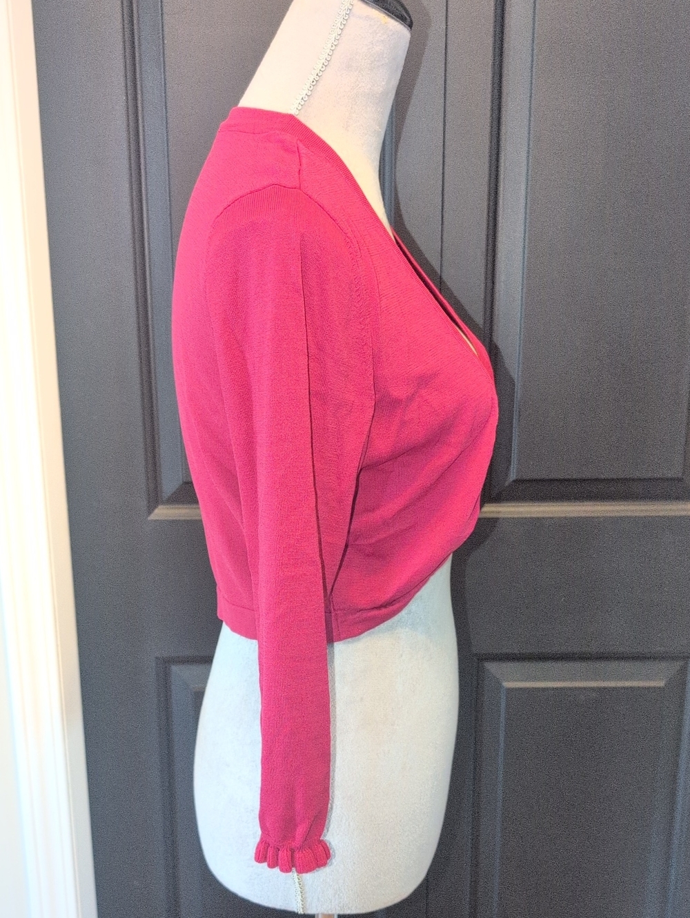 WHBM Raspberry Pink Cropped Open-Front Cardigan Bolero Medium - Picture 4 of 9